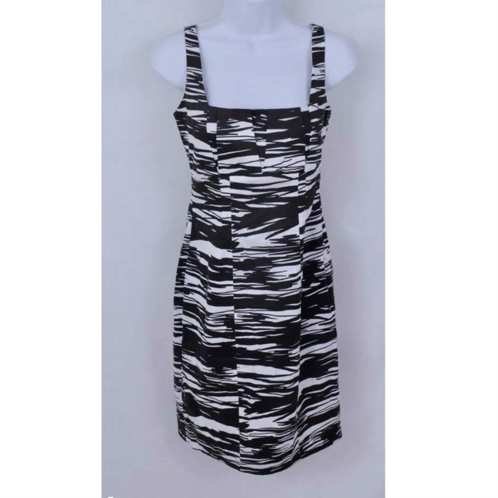Brown and White Calvin Klein Sheath Dress